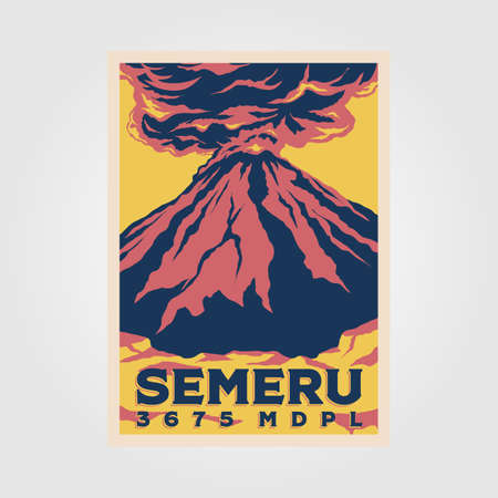 mount semeru volcano eruption vintage vector poster illustration design