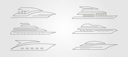 set of yacht line art logo vector collection symbol illustration design, abstract yacht minimalist logo designのイラスト素材