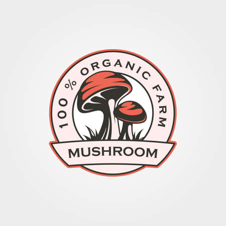 mushroom organic farm label badge illustration design, mushroom farm   designのイラスト素材