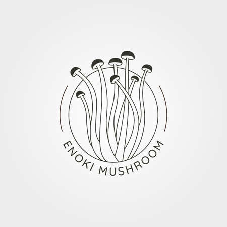 enoki mushroom line art  symbol illustration design, enokitake label designのイラスト素材