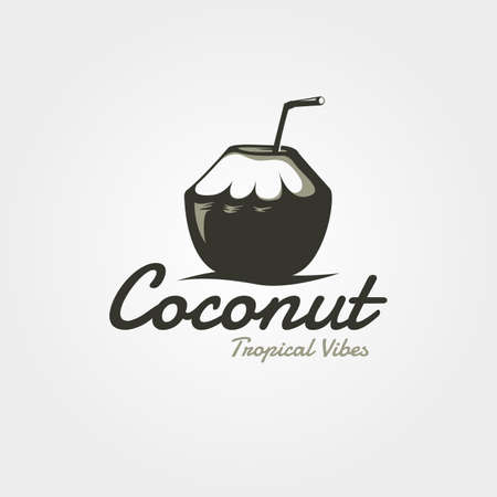 coconut fruit water with straw   vintage vector symbol illustration designのイラスト素材