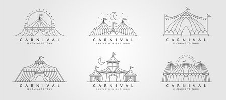 set of circus tent line art logo vector design, carnival symbol illustration template designのイラスト素材