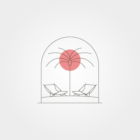 minimalist deck chair on the sunset beach vector symbol illustration designのイラスト素材