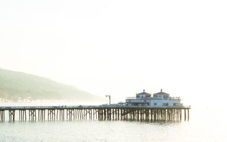 pier in Malibu, California with early morning fogのeditorial素材