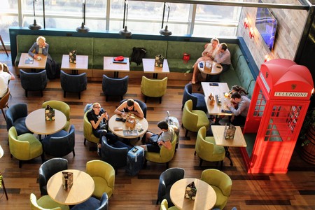 Cafe in Russian style at the international airport Vnukovo (Moscow) - July 2017.のeditorial素材