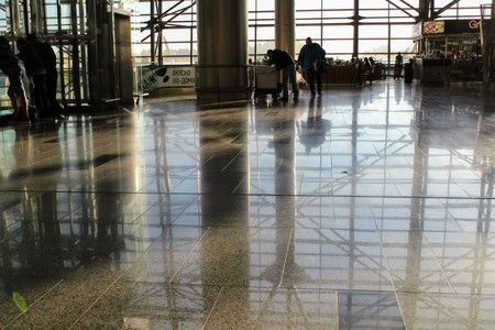 The internal space of the international airport Vnukovo (Moscow) - July 2017.