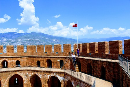 The upper level of the Red Tower is the main fortification of the city (Alanya, Turkey).のeditorial素材