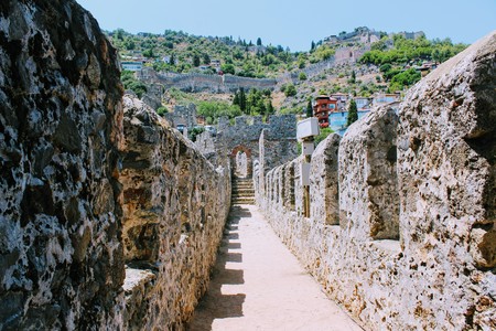 Fortress wall of the Alanya castle in the Old Town (Alanya, Turkey).の写真素材