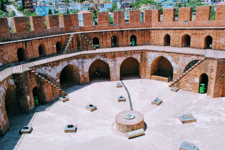The upper level of the Red Tower is the main fortification of the city (Alanya, Turkey).