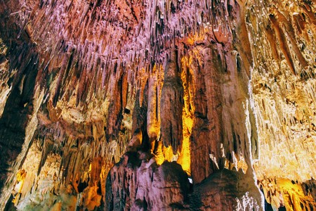 Stalactites and stalagmites inside Damlatas Cave (Alanya, Turkey).の写真素材