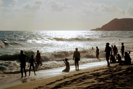 July, 2017 - Vacationers bathe in the sea and sunbathe in the sun on Cleopatra Beach (Alanya, Turkey).のeditorial素材