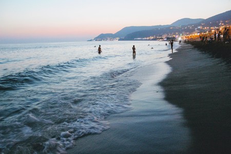 Evening on the sandy Cleopatra Beach (Alanya, Turkey).の写真素材