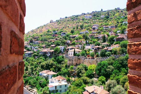 View from the Red Tower to the adjacent urban area (Alanya, Turkey).の写真素材