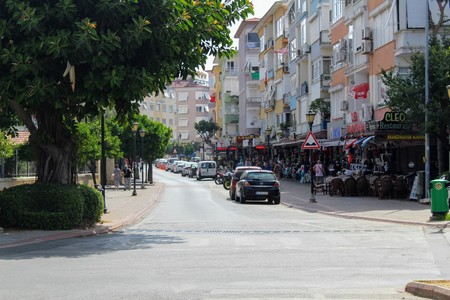 Alanya, Turkey, July 2017: the central street of the city with a lively traffic on which many hotels are located.のeditorial素材