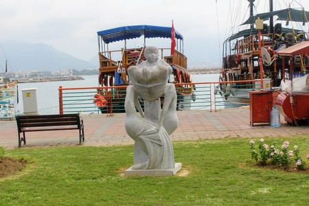 Alanya, Turkey, July 2017: sculptures of white stone on the waterfront.のeditorial素材
