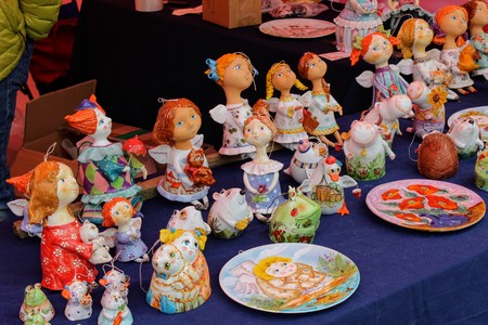 June, 2017, Odoev (Russia): Folk Festival "Grandfather Filimon's Tales" - handicrafts are clay toys.のeditorial素材