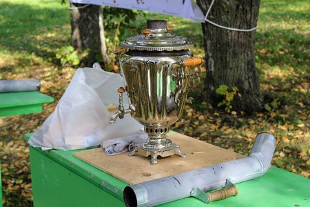 September, 16 2017, Tula, Russia - The International Military and Historical Festival "Kulikovo Field": a real Russian samovar (not electric).のeditorial素材