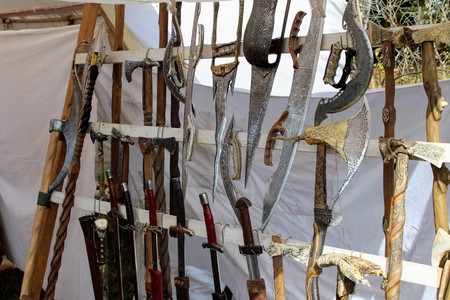 September, 16 2017, Tula, Russia - The International Military and Historical Festival "Kulikovo Field": objects of old life for sale.のeditorial素材