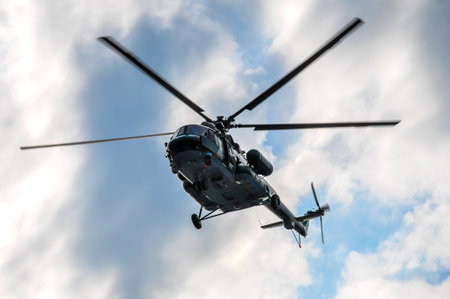 Mi-8AMTSh MI-17, MI-171SH in the sky over Moscow, Russia on a background of clouds, photographed near the Kremlinのeditorial素材