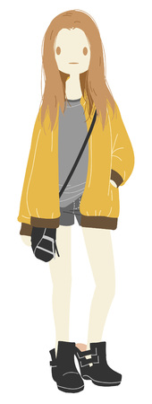 Cute girl in the city everyday pictureのイラスト素材