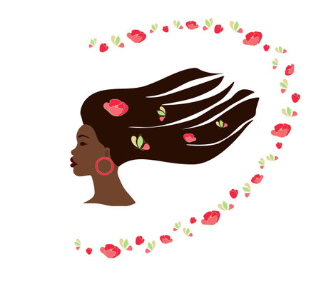A beautiful young woman with long hair with a flower frameのイラスト素材