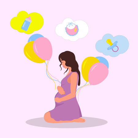 A pregnant woman thinking about her babyのイラスト素材