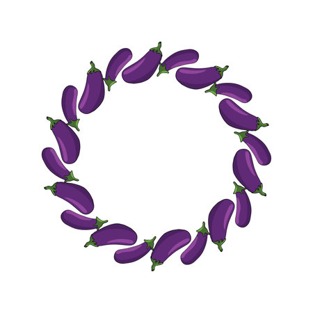 Brinjal circular wreath, vegetable frame,, for label, sticker, bannerのイラスト素材