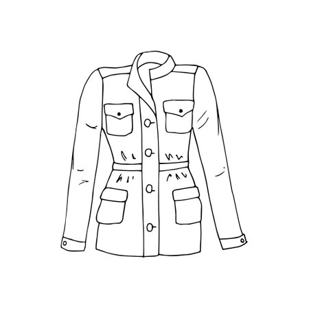 Hand drawn military style women's jacket, isolated vector illustration on doodle styleのイラスト素材