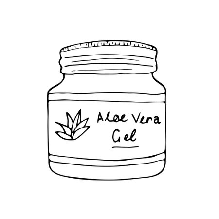 Hand-drawn aloe vera gel in a jar. Organic cosmetic product. Isolated vector illustrationのイラスト素材
