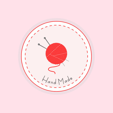 Knitting label with a text Hand-made. Sticker for store, products packaging. Creative trendy concept for business, knitting badges, labels and logosのイラスト素材