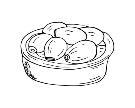 Garlic cloves in the plate. Hand-drawn food and herb ingredients illustration. vector illustration isolated on white background.のイラスト素材