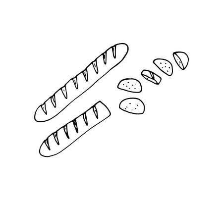 Hand-drawn loaves of bread, bakery vector illustration, isolated on white backgroundのイラスト素材