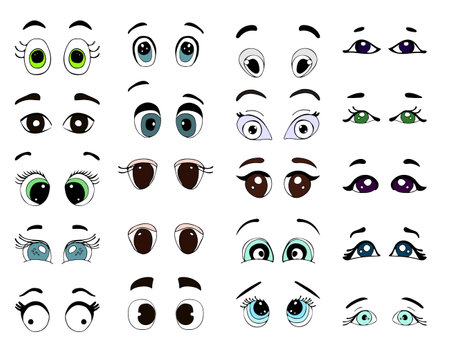 Cartoon eyes. Angry, surpriced, happy facial eyes expressions. Animal, human, kids eyes. Isolated vector illustration icons setのイラスト素材