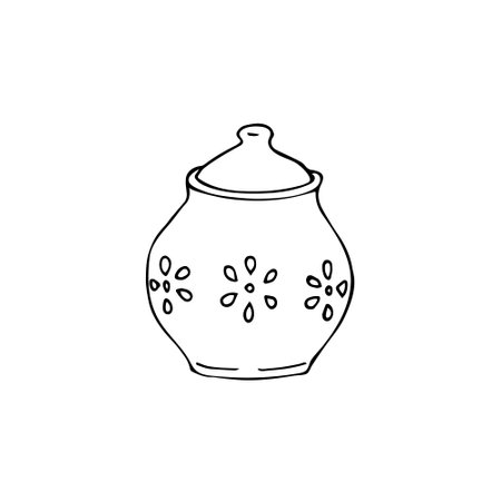 Hand-drawn sugar bowl, isolated vector kitchen utensil on white backgroundのイラスト素材