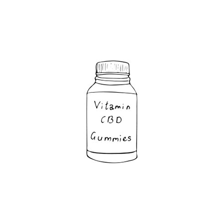 CBD vitamin gummies. Vector illustration isolated on a white background. CBD vitamin in a bottle. Cannabis medical product.のイラスト素材