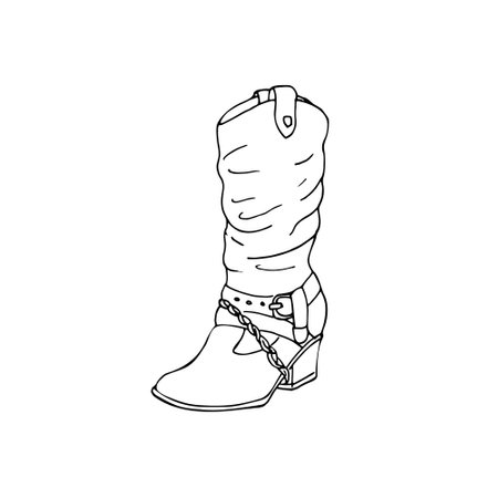 Old traditional leather cowgirl boot. Wild West hand-drawn vector illustration. Western Cowgirl Boot.のイラスト素材