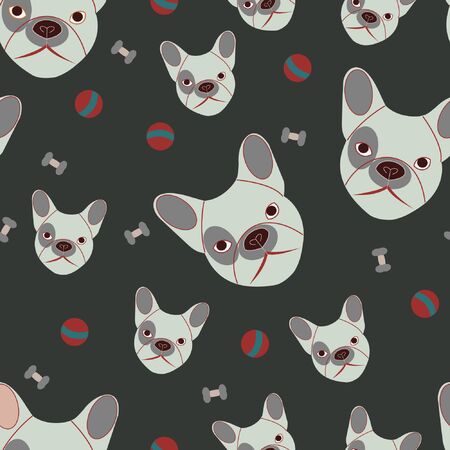 Vector Sketch Illustration of a Dog Head and the Dog s Toysのイラスト素材