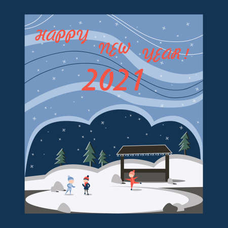 Vector illustration of winter greeting card with ice rink imageのイラスト素材