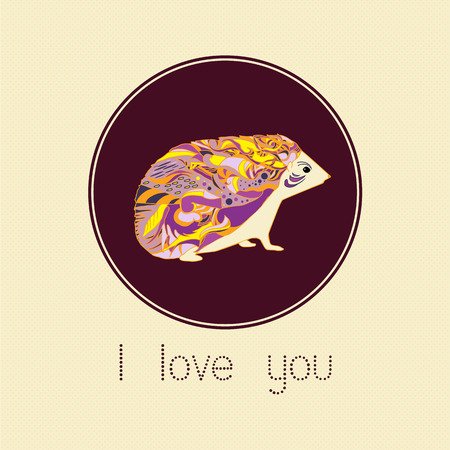 a love postcard with complicated hand-drawn sketch of the hedgehogのイラスト素材