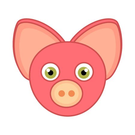 Cartoon Pig Face Icon and outline isolated on white background.のイラスト素材