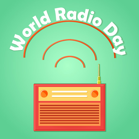 Web banner to the world radio day. Isolated on an abstract background. Retro. Vector Illustration.のイラスト素材
