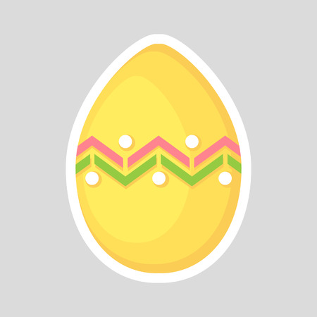 Easter yellow egg icon isolated on a gray background. Volumetric with a white outline, with colored contrasting ornament of geometric line and points. Vector Illustration. Spring holiday.のイラスト素材