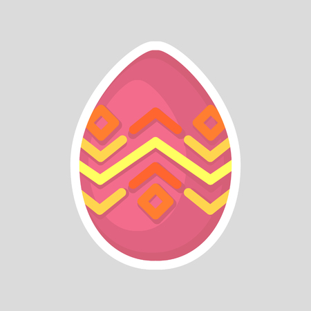 Easter green egg isolated on a gray background. Volumetric with a white outline, with colored contrasting ornament of geometric line and points. Vector Illustration. Spring holiday.のイラスト素材