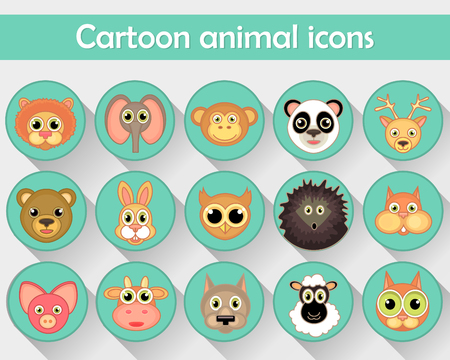 Simple flat linear icons of pets, forest animals and zoos are isolated in a circle. Icons with long shadows and contour.のイラスト素材