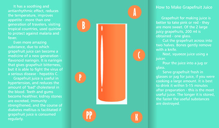 Infographic about the beneficial properties of grapefruit juice and a method of preparing juice.のイラスト素材