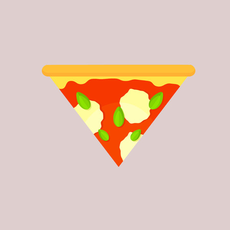 Triangular slice of the original margarita pizza. Flat slice, top view, isolated on a gray background.のイラスト素材