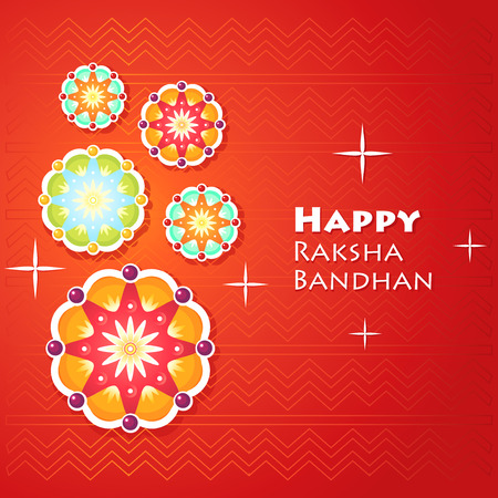 Greeting card for Raksha Bandhan with abstract geometric flowers, decorations. Vector illustration.のイラスト素材