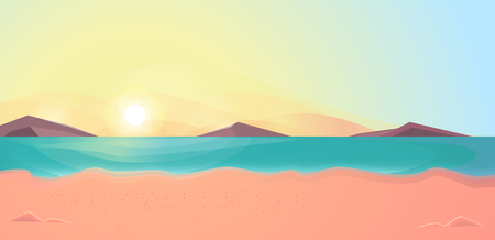 Dawn on the beach. Summer vector illustration, landscape.のイラスト素材