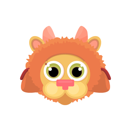 Children's school bag on the straps completely stylized as a cartoon lion face. Isolated object. Vector illustration, cartoon style, back to school.のイラスト素材
