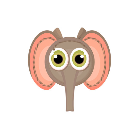 Children's school bag on the straps completely stylized as a cartoon elephant face. Isolated object. Vector illustration, cartoon style, back to school.のイラスト素材